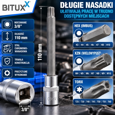 Komplet narzędzi nasadkowych sześciokątnych BITUXX 3/8" 21 elementów