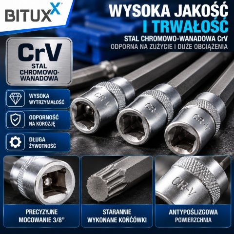 Komplet narzędzi nasadkowych sześciokątnych BITUXX 3/8" 21 elementów