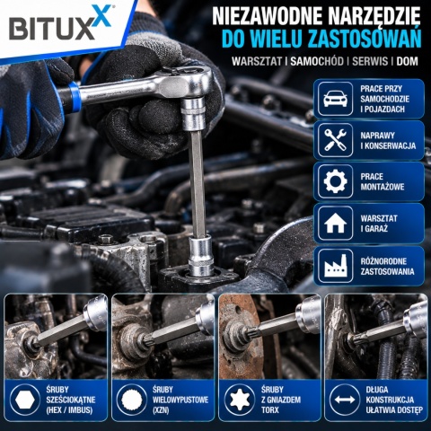 Komplet narzędzi nasadkowych sześciokątnych BITUXX 3/8" 21 elementów