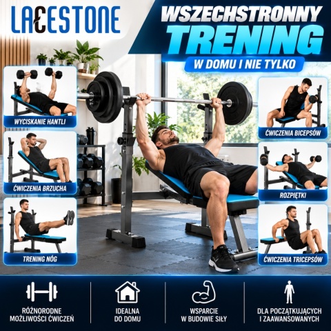 LACESTONE Ławka treningowa płaska regulowana pochylona trening Fitness