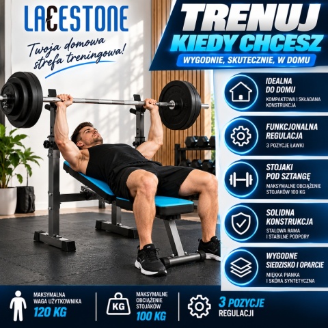 LACESTONE Ławka treningowa płaska regulowana pochylona trening Fitness