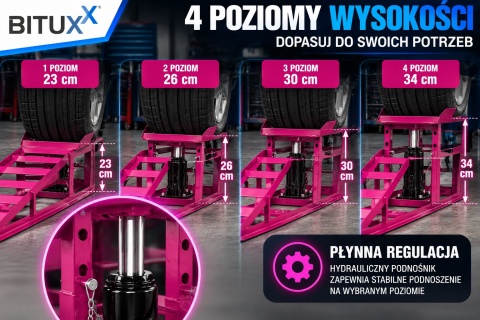 Rampy samochodowe BITUXX hydrauliczne regulowane 23 26 30 34 cm