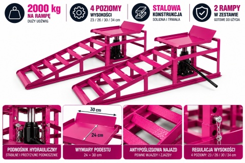 Rampy samochodowe BITUXX hydrauliczne regulowane 23 26 30 34 cm