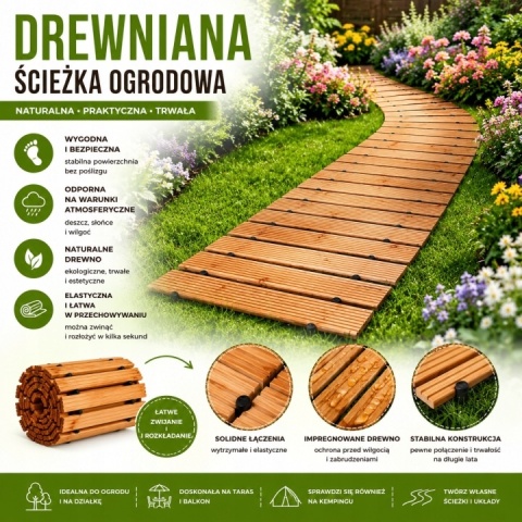 ŚCIEŻKA OGRODOWA Z DRZEWA CEDROWEGO 250CM X 43CM BITUXX ZWIJANA DO OGRODU DRÓŻKA