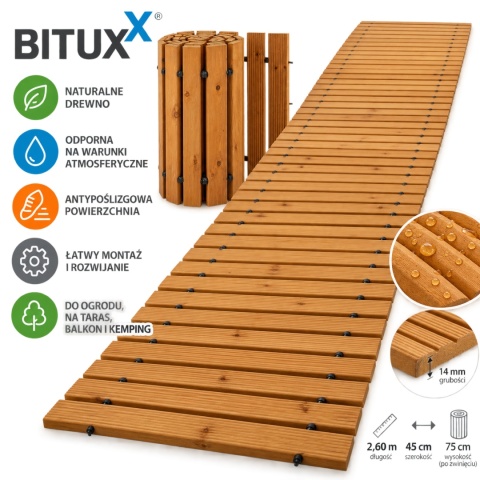 ŚCIEŻKA OGRODOWA Z DRZEWA CEDROWEGO 250CM X 43CM BITUXX ZWIJANA DO OGRODU DRÓŻKA