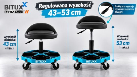 Stołek warsztatowy BITUXX Pro Line z regulacją wysokości 43-53 cm, wygodnym siedziskiem, 4 kółka