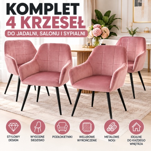 Welurowe Krzesła zestaw 4szt do salonu sypialni Nowoczesna i wytrzymałe