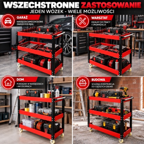 Wózek warsztatowy na narzędzia kolor czerwony na kółkach