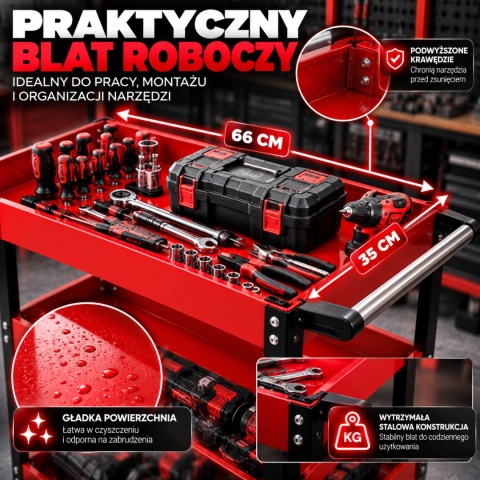 Wózek warsztatowy na narzędzia kolor czerwony na kółkach