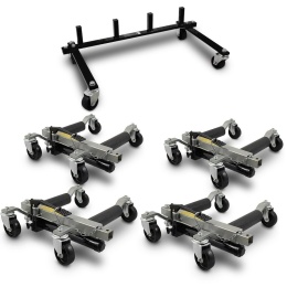 Wózki manewrowe hydrauliczne Bituxx 4 sztuki w zestawie ze stojakiem na wózki
