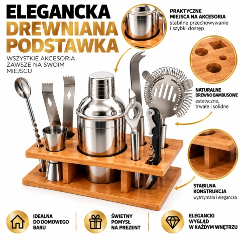 ZESTAW BARMAŃSKI 11 ELEMENTÓE PREZENT DLA BARMANA OZDOBNY GADŻET