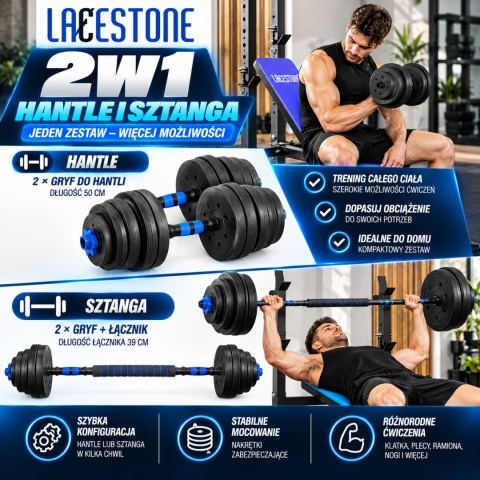 ZESTAW ŁAWKA TRENINGOWA Z ZESTAWEM HANTLI 2W1 40KG DOMOWA SIŁOWNIA