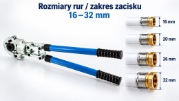 Praska do rur PEX ALU-PEX BITUXX 6 ton – zestaw 12 szczęk TH U V