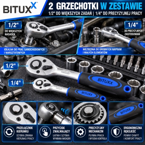 Zestaw Kluczy nasadowych Grzechotka 108 elementów Klucze w walizce