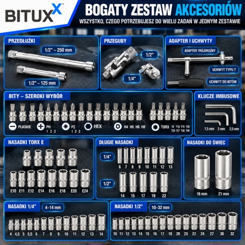 Zestaw Kluczy nasadowych Grzechotka 108 elementów Klucze w walizce