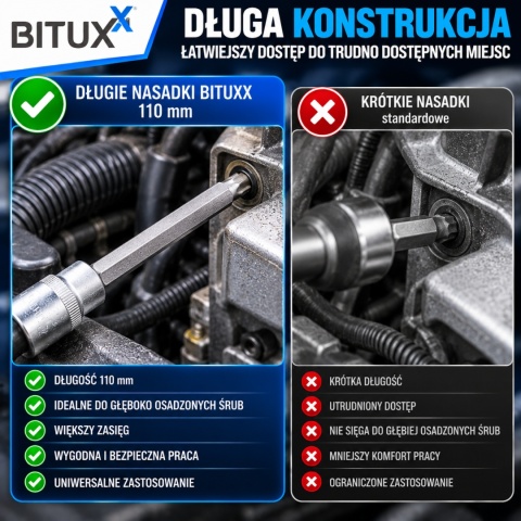 Zestaw narzędzi Kluczy Nasadki TORX 7 elementów BITUXX T25-T60 3/8"
