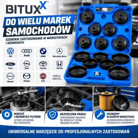 Zestaw narzędzi Kluczy Nasadowe Nasadki do filtrów oleju 15szt BITUXX