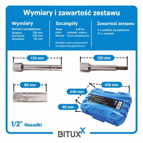 Zestaw narzędzi do amortyzatorów bituxx 18el 1/2″ profesjonalny