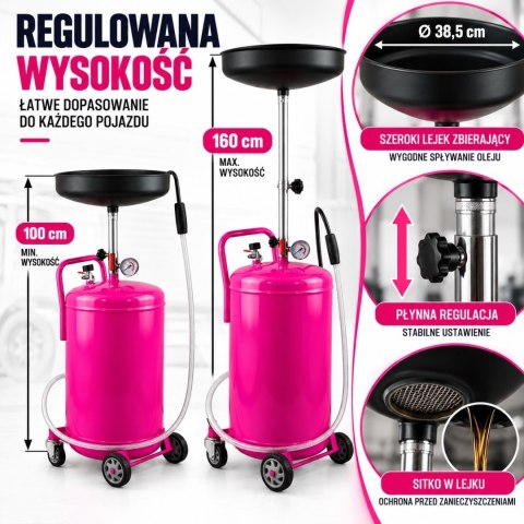 Zlewarka do oleju 80L różowa BITUXX z lejkiem warsztatowa do garażu