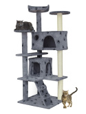 Wysokie Drzewko/drapak dla kota jasnoszary w łapki duża wieża widokowa + domek
