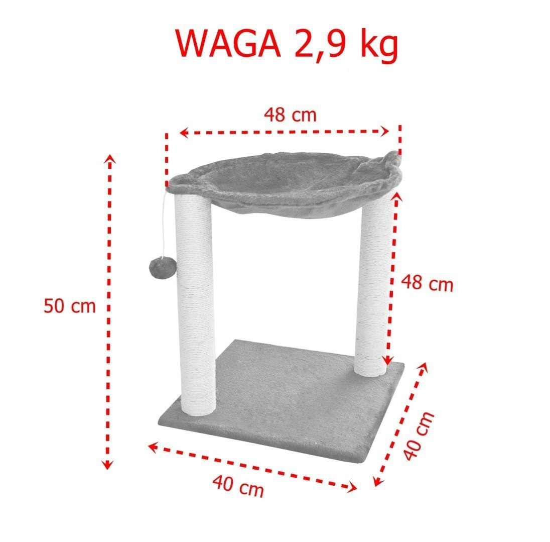 STOJĄCY HAMAK ZE SŁUPKAMI SIZALOWYMI DRAPAK DLA KOTA JASNO-SIWY 50CM STOJĄCY HAMAK ZE SŁUPKAMI SIZALOWYMI DRAPAK DLA KOTA JASNO-SIWY 50CM
